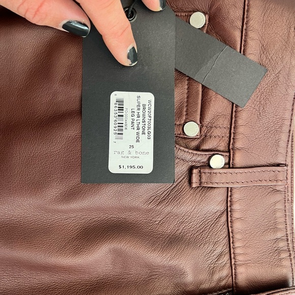 NWT leather Rag & Bone super high rise wide leg pants. - Picture 3 of 4